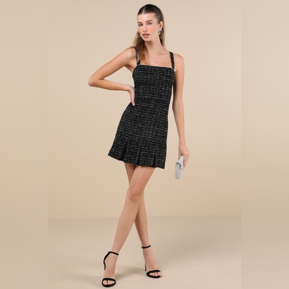 Lulus Black Tweed Rhinestone Mini Dress. Size Large. NWOT! - Picture 3 of 4